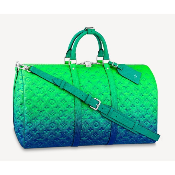 Louis Vuitton Keepall Bandouliere 50 Blue Green Taurillon Weekend Travel Bag - Picture 3 of 11